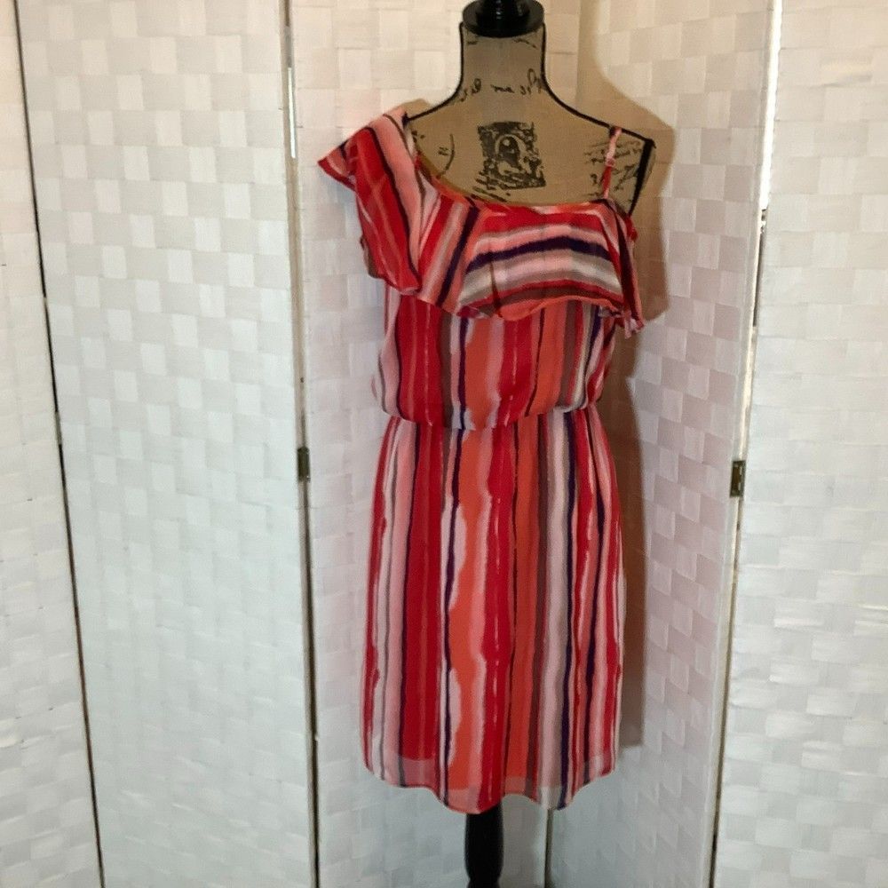 Shelby & Palmer red multi color stripe ruffle trim dress size 6
